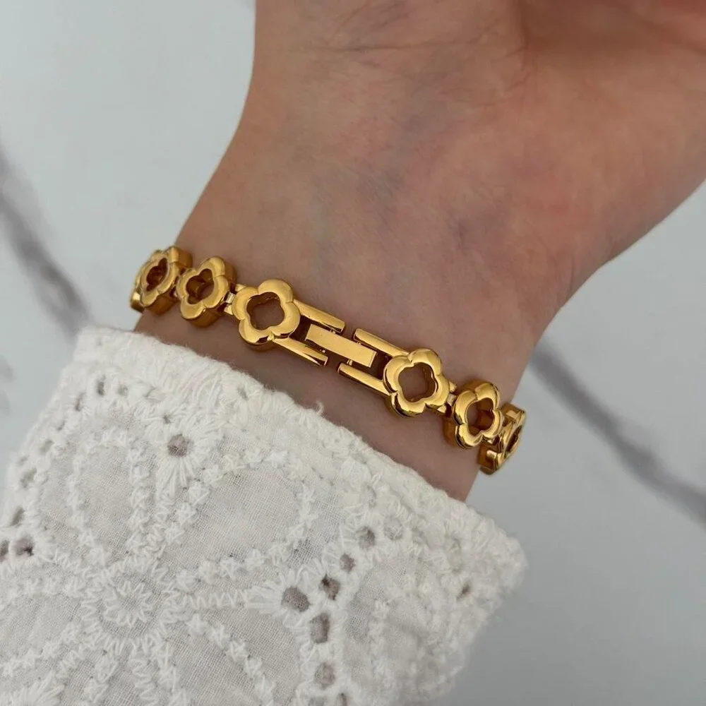 Sku0233 Retro Gold Blue Women Floral‎ Watch Bracelet Stainless steel + gift bag